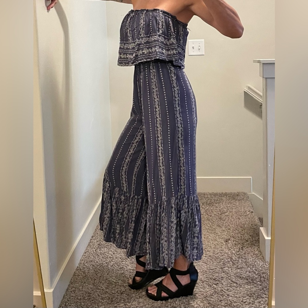 Japna Clothing Strapless Flair Leg Blue Bohemian Hippie Romper Womens Size Small